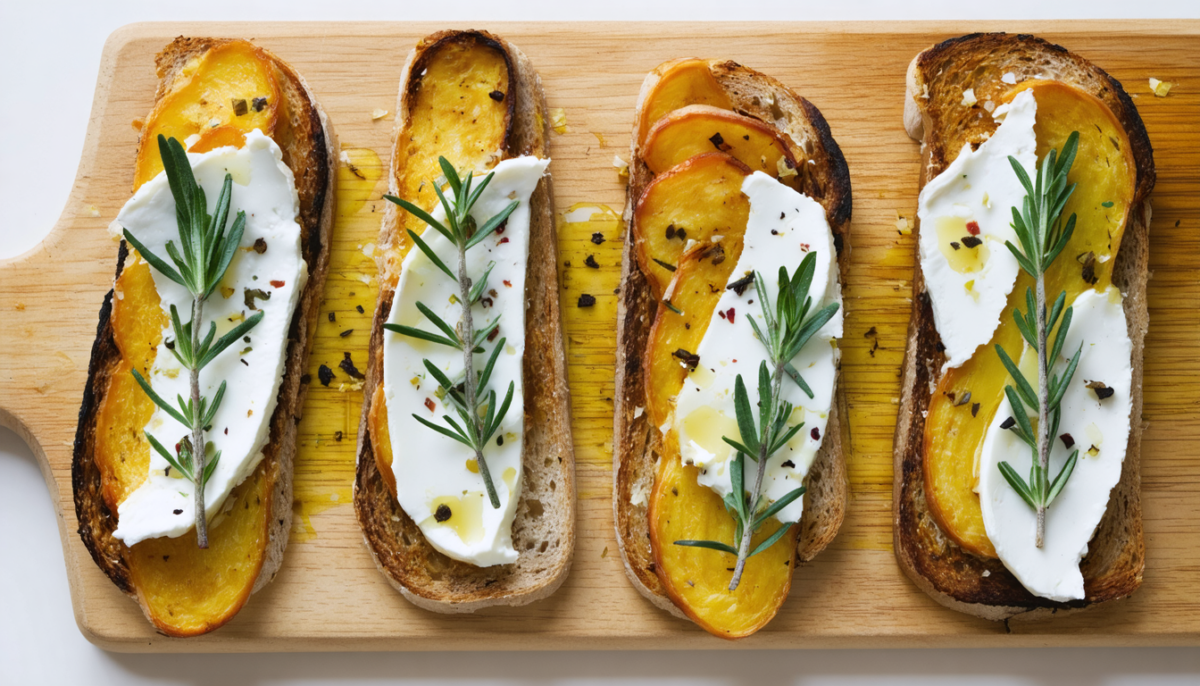 savourez nos toasts gourmands de panais rôtis, généreusement garnis de fromage frais et relevés d'aromates méditerranéens pour une expérience culinaire aux saveurs de provence.