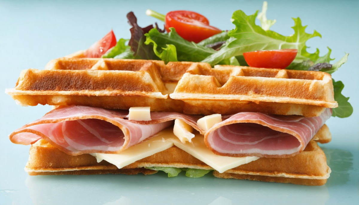 savourez nos croques aux gaufres croustillantes garnis de jambon maigre et d'emmental allégé, pour un plaisir gourmand et léger à chaque bouchée.