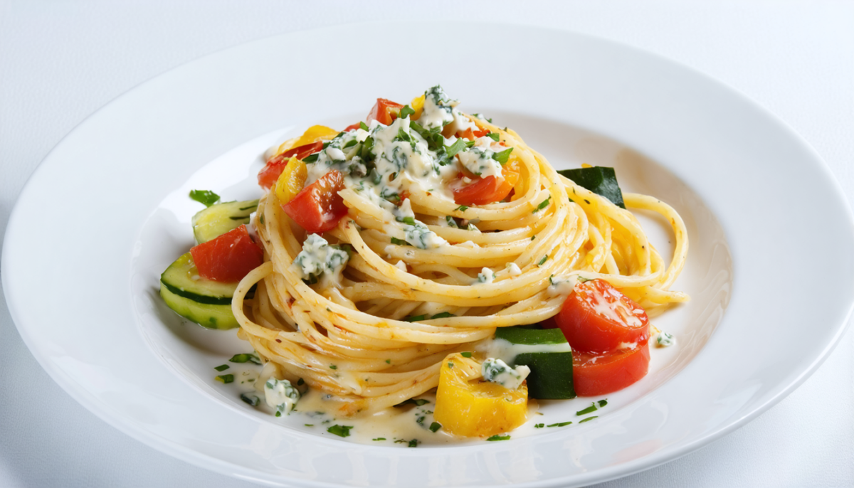 découvrez notre recette gourmande de spaghetti aux légumes, nappés d'une sauce onctueuse au fromage bleu, pour un plat savoureux et réconfortant.