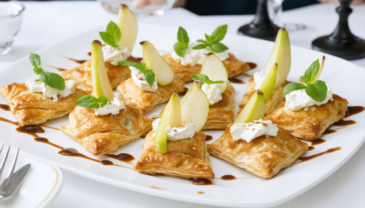 découvrez notre recette gourmande de délices feuilletés au fromage frais, ail, fines herbes et poire, une association savoureuse à savourer pour un moment de plaisir unique.