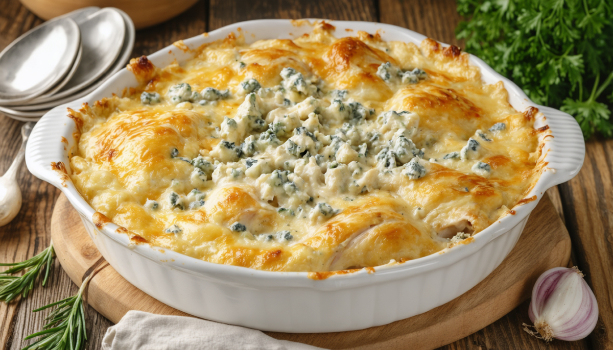 découvrez notre recette simple et gourmande de gratin au poulet et fromage bleu, un délice fondant parfait pour un repas convivial et savoureux.