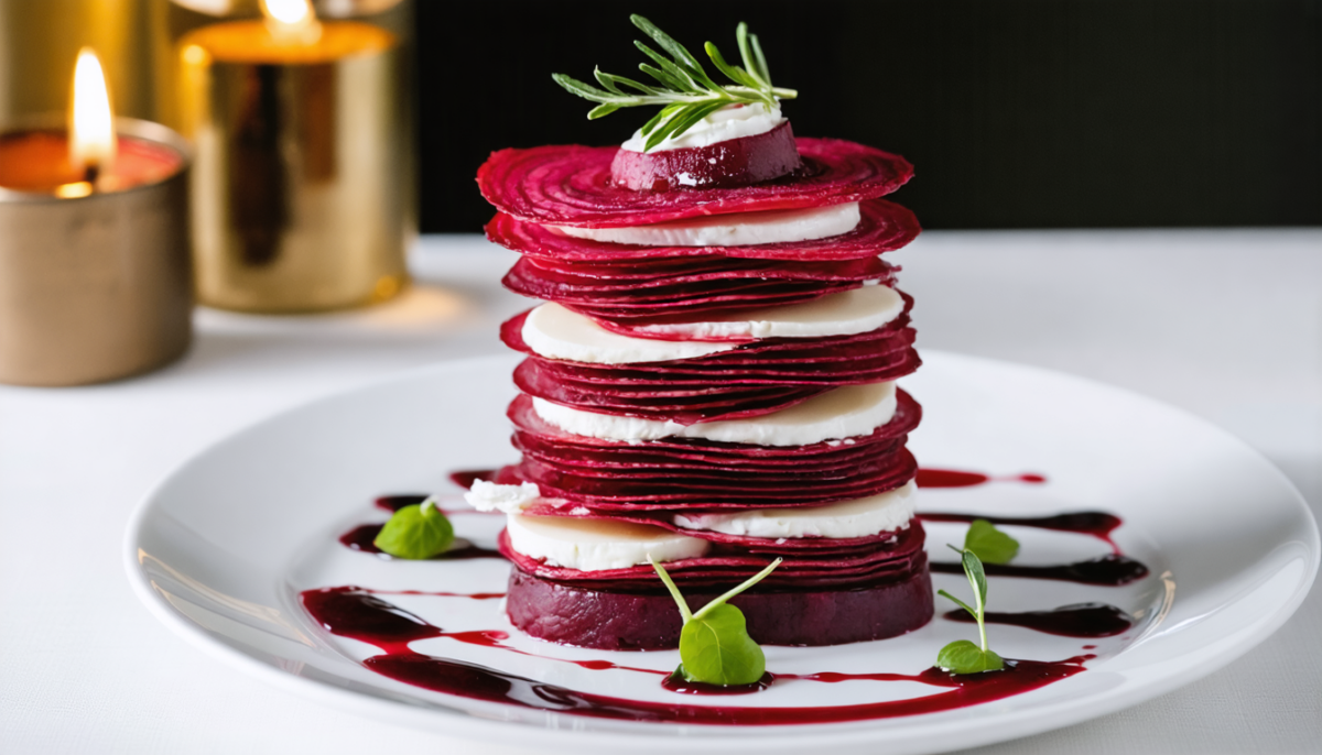 découvrez notre recette savoureuse de millefeuille de betterave au fromage de chèvre, un délice en couches alliant fraîcheur et gourmandise pour régaler vos papilles.