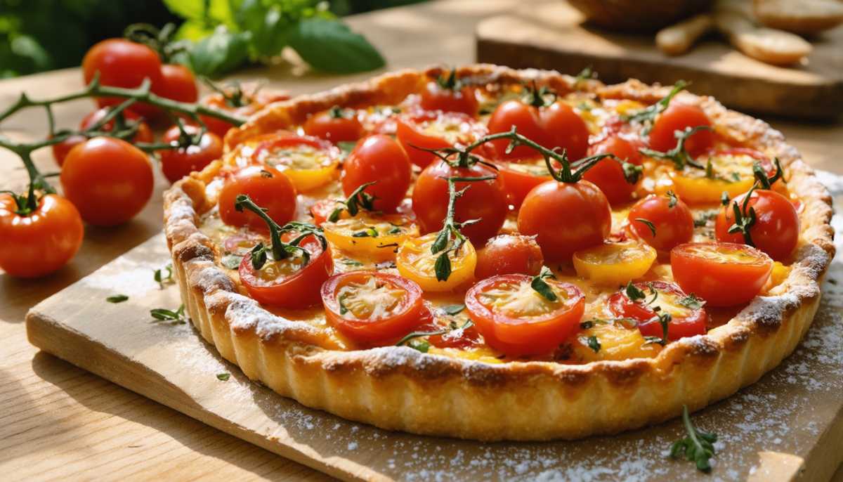 découvrez notre recette ludique de tarte estivale aux tomates cerises et moutarde, parfaite pour un moment convivial à partager en famille.