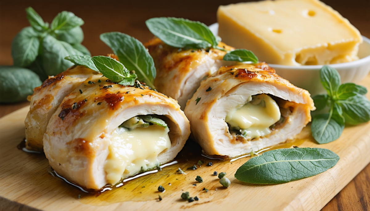découvrez nos roulés de poulet au camembert fondant et à la sauge parfumée, une recette légère et savoureuse parfaite pour un repas gourmand et équilibré.