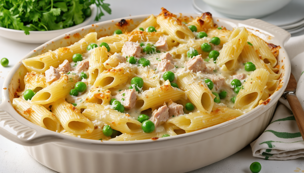 découvrez notre gratin léger de pâtes au thon et petits pois, délicieusement nappé d'une béchamel onctueuse pour un repas savoureux et réconfortant.