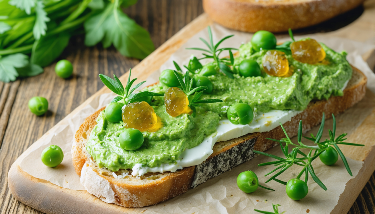 savourez nos sandwichs gourmands garnis d'une crème onctueuse de petits pois et de fromage frais, pour une explosion de saveurs fraîches et délicates.