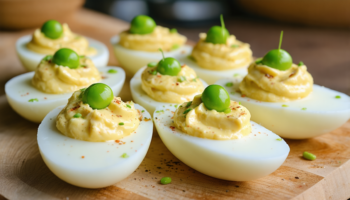 découvrez notre recette printanière d'œufs mimosa garnis de fromage frais et accompagnés de petits pois gourmands, une entrée fraîche et savoureuse parfaite pour vos repas de saison.