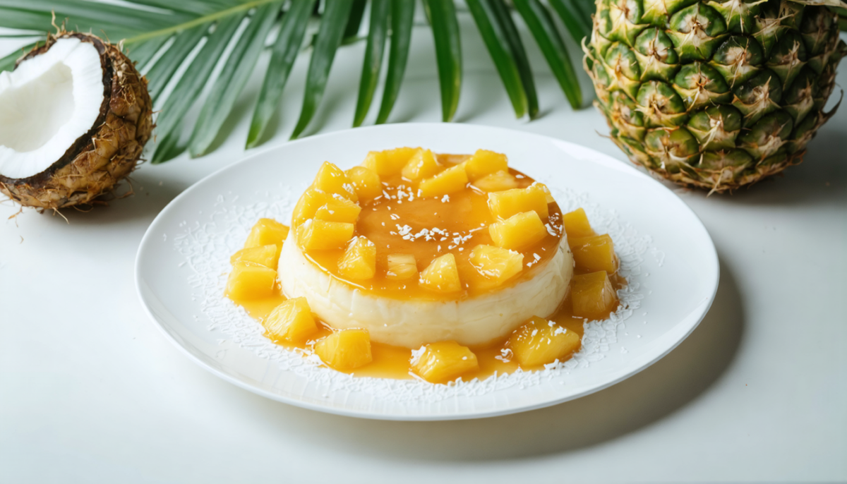 découvrez notre flan aérien à l'ananas et noix de coco, une délicieuse recette tropicale qui allie douceur et fraîcheur pour un dessert exquis et léger.
