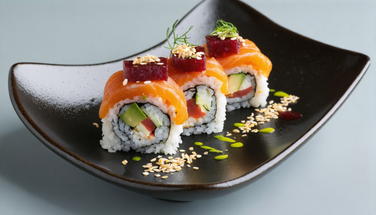 découvrez une recette créative et gourmande de sushi à la betterave, avocat et fromage provençal, alliant fraîcheur et saveurs originales pour un repas délicieux et sain.