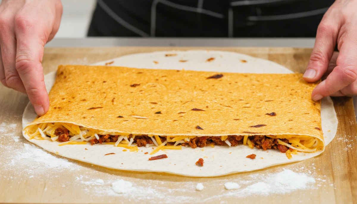 apprenez à préparer un délicieux wrap fondant au brie et chorizo, alliant saveurs crémeuses et épicées pour un repas rapide et savoureux.