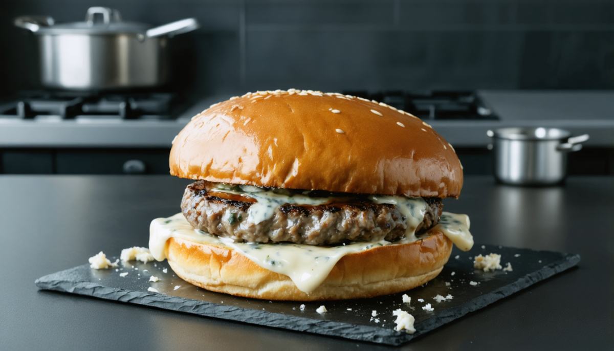 savourez notre recette unique de hamburger au fromage bleu, alliant goût intense et saveurs originales pour une expérience culinaire inoubliable.
