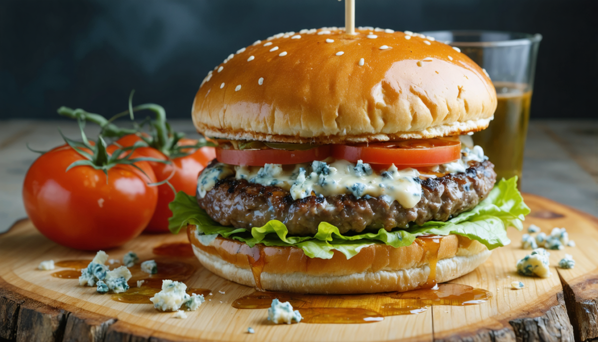 savourez notre recette unique de hamburger au fromage bleu, alliant gourmandise et saveurs audacieuses pour un repas inoubliable.