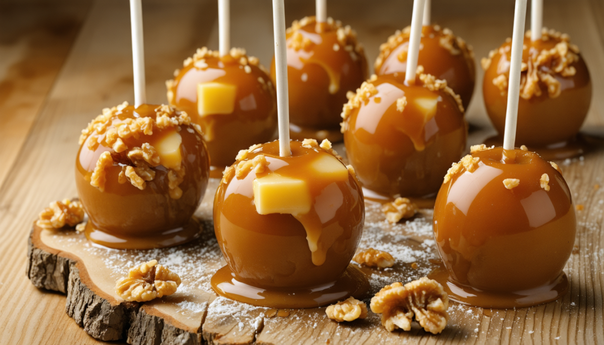 découvrez nos sucettes gourmandes au fromage frais et noix, une revisite raffinée de la traditionnelle pomme d'amour, alliant douceur et saveurs authentiques pour un délice unique.
