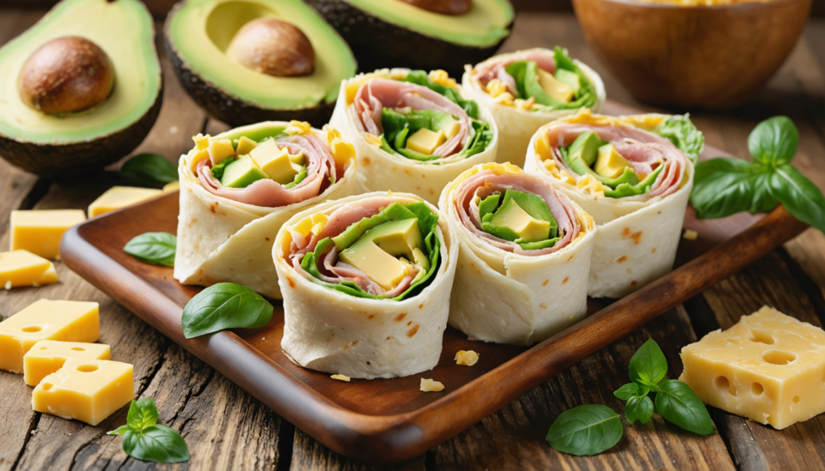 savourez nos minis wraps légers et gourmands, garnis d'avocat frais, jambon délicat et fromage fondant, parfaits pour une pause healthy et pleine de saveurs.