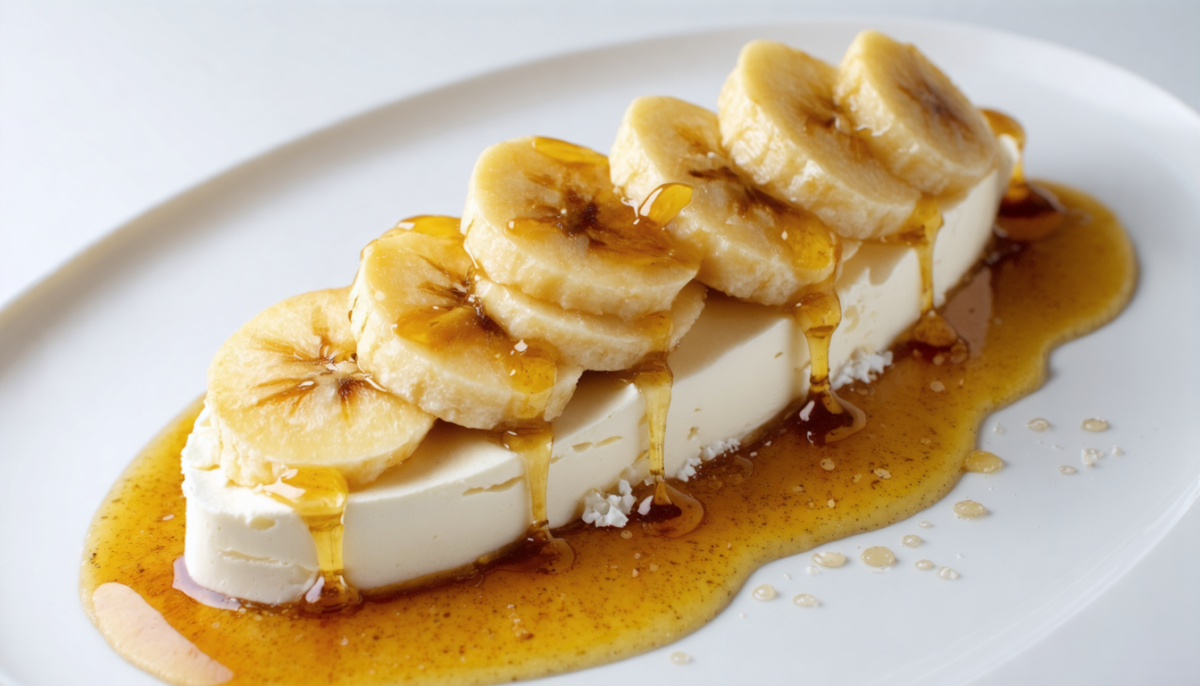 découvrez notre recette savoureuse de délice onctueux à la banane et fromage frais, sublimée par un nectar de pomme et miel pour un dessert gourmand et raffiné.
