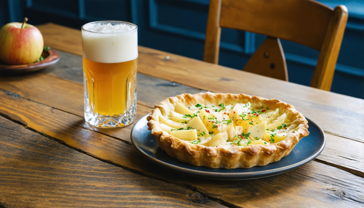 savourez une tarte rustique fondante aux pommes de terre et camembert, alliant douceur et caractère pour un plat réconfortant et gourmand.