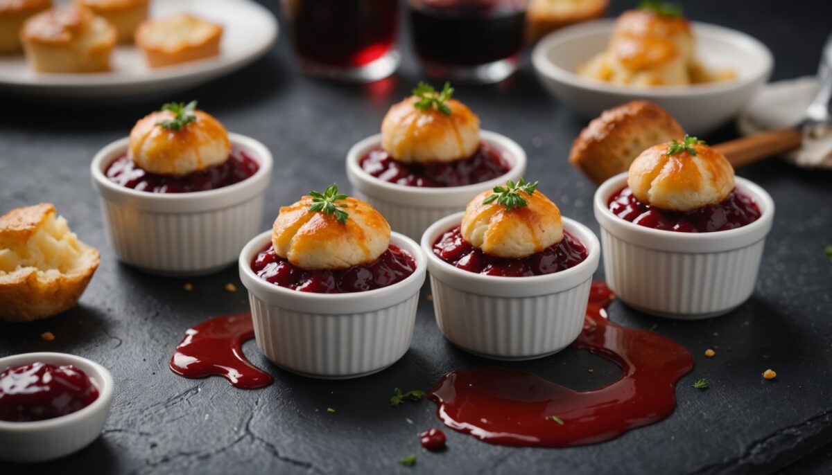 Mini cocottes de cabillaud fondant nappé de sauce au vin rouge