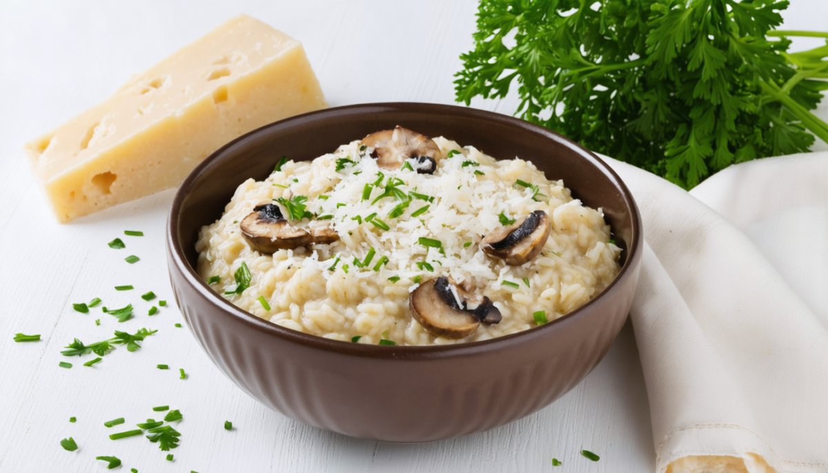découvrez notre risotto aux champignons savoureux, alliant une texture onctueuse et un fromage fondant pour un délice gourmand et réconfortant.