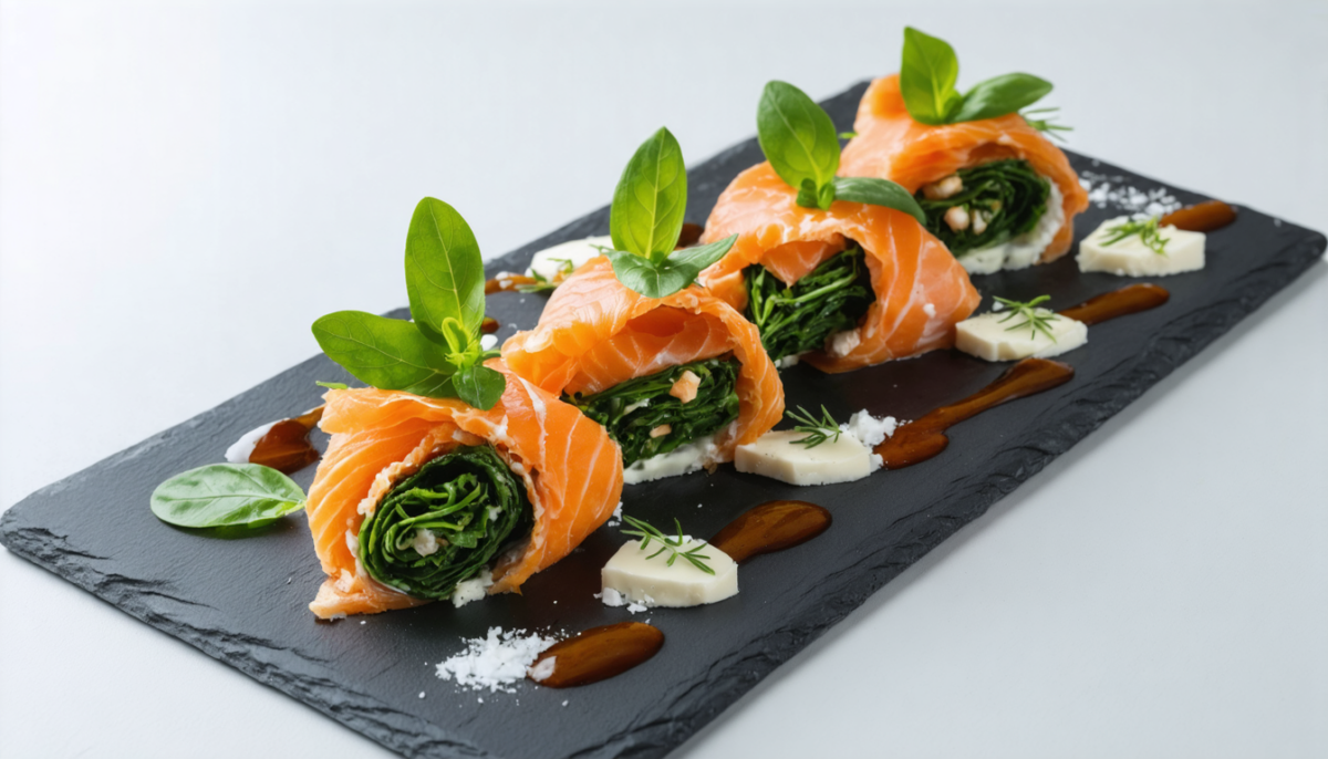 découvrez notre recette facile et gourmande de délice roulé aux épinards, saumon fumé et fromage frais, parfaite pour une entrée fraîche et savoureuse.