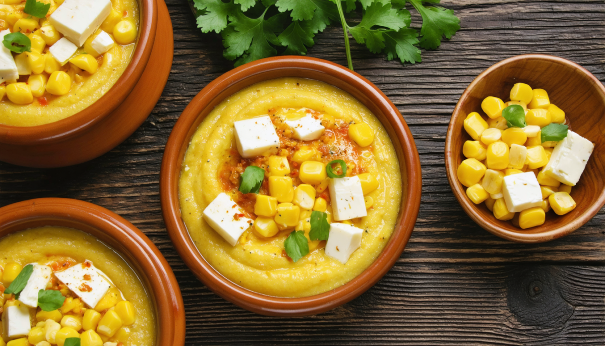 savourez notre délice crémeux : une purée de maïs onctueuse, subtilement relevée au curry et agrémentée de fromage frais pour un plat réconfortant et plein de saveurs.