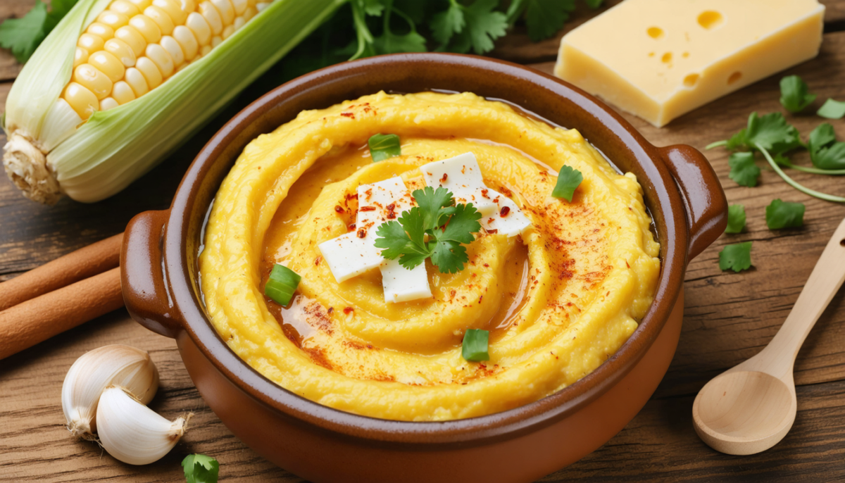 savourez une purée de maïs onctueuse relevée au curry et subtilement mélangée au fromage frais pour une explosion de saveurs délicates et crémeuses.
