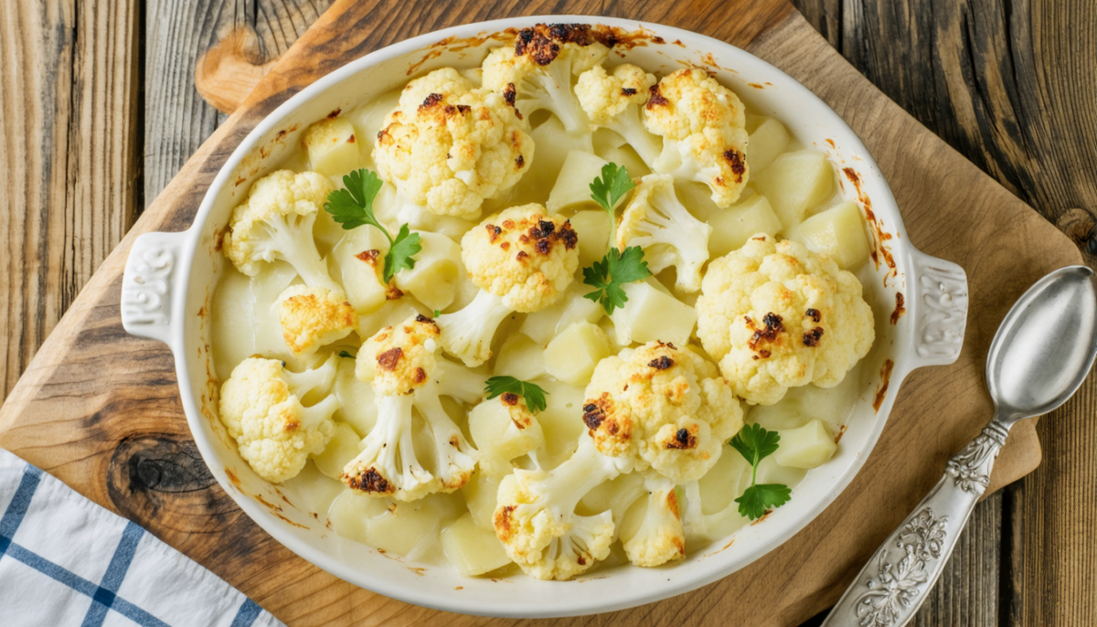 découvrez notre recette facile et savoureuse de gratin fondant de chou-fleur et pommes de terre, parfaite pour un repas réconfortant en famille.