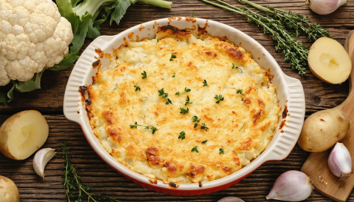 découvrez notre recette facile et savoureuse de gratin fondant de chou-fleur et pommes de terre, idéale pour un repas réconfortant et gourmand.