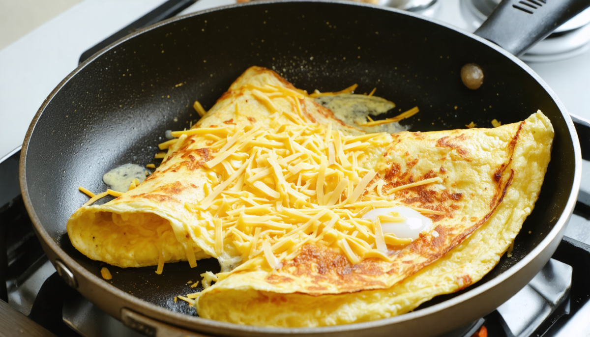 découvrez notre recette d'omelette moelleuse aux œufs brouillés et fromage fondant, un plat savoureux et facile à préparer pour un repas gourmand et réconfortant.