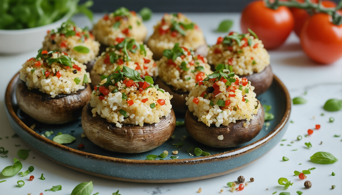 découvrez notre recette savoureuse de délice de champignons farcis au quinoa et fromage frais, parfaite pour un repas sain et gourmand.