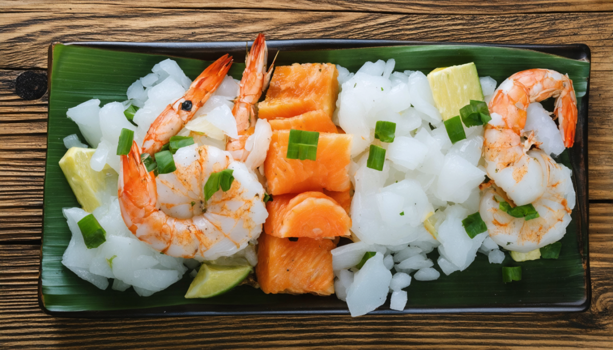 découvrez notre recette authentique de ceviche de daurade et crevettes, relevée par la fraîcheur et le piquant unique de la leche de tigre, pour un délice péruvien irrésistible.