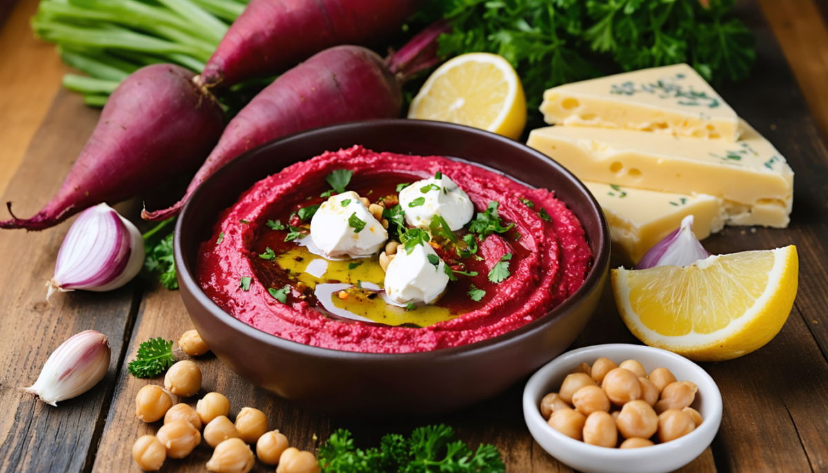 découvrez notre recette facile et savoureuse de houmous à la betterave et au fromage frais, une explosion de couleurs et de goûts pour vos apéritifs et entrées.