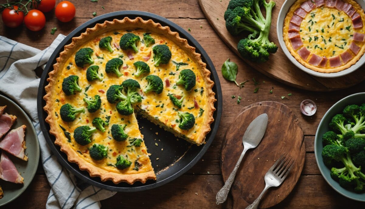 Délicieuse quiche légère au brocoli et jambon préparée avec le Thermomix