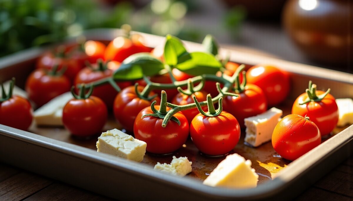 Délices Méditerranéens : Tomates Cerises Rôties au Four, Feta Fondante et Origan Aromatique