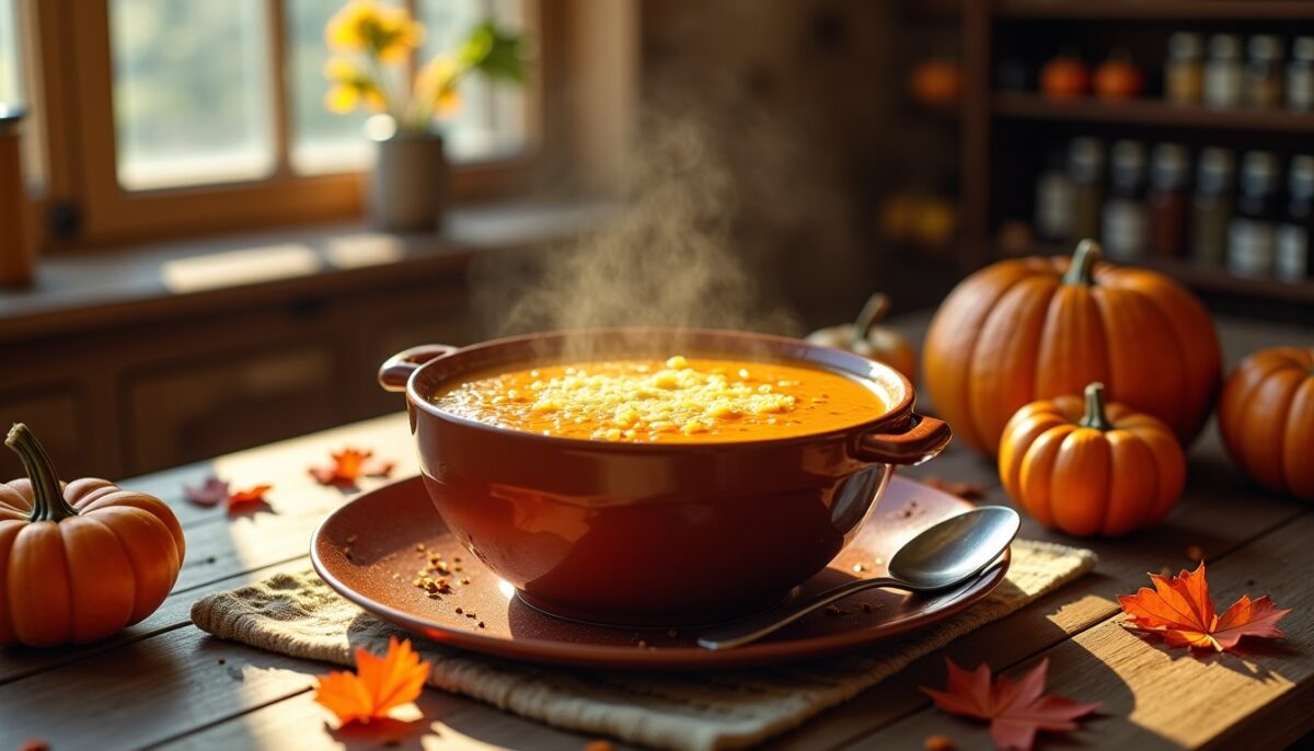 Délice Automnal : Soupe Épicée de Potiron au Fromage Fondant