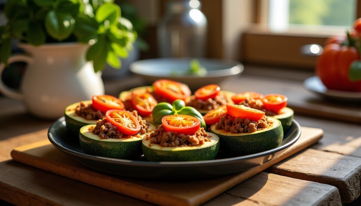 Délices de Courgettes Farcies : Viande Hachée Savoureuse, Tomates Fraîches et Fromage Fondant Gratiné