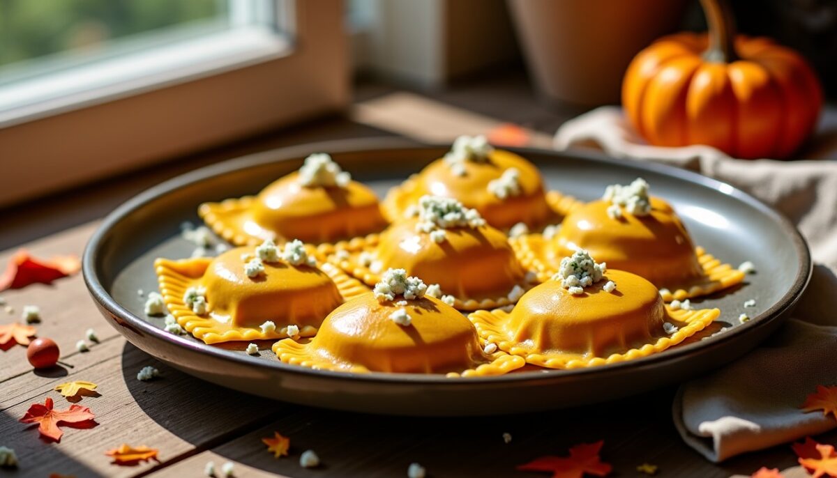 Délices d'automne : raviolis de potimarron fondants au fromage bleu