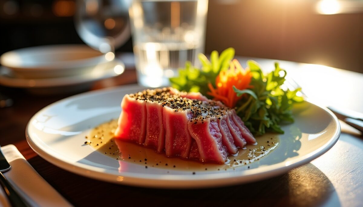 Tataki de Thon Rouge au Sésame, accompagné d'une fraîche Salade d’Algues