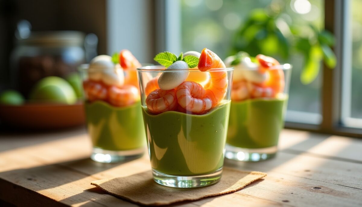 Délice en verrines : avocat, crevettes et fromage frais pour une recette irrésistible