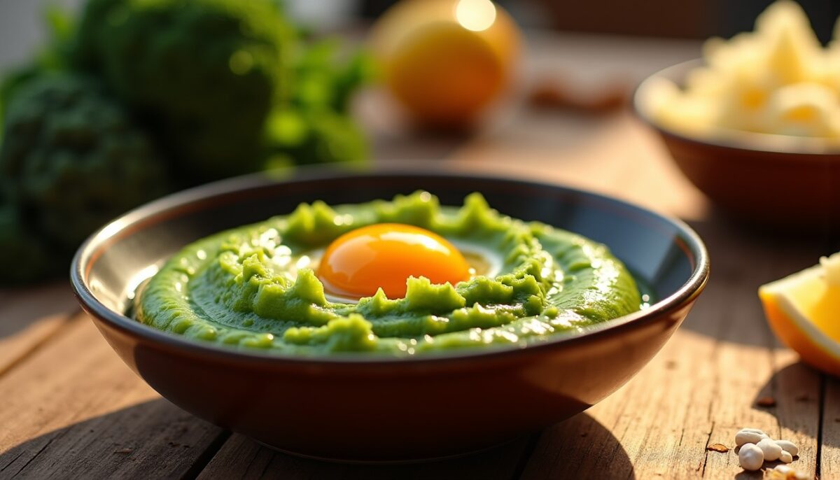 Délicieuse purée de brocolis au jaune d’œuf onctueux et fromage frais fondant : une recette savoureuse à découvrir