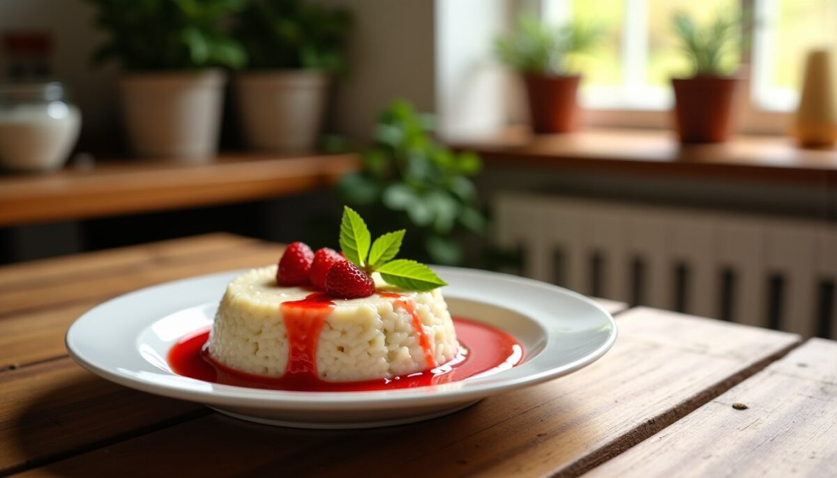 Délice crémeux : Riz au lait parfumé à la vanille nappé d'un coulis de fraises léger – une recette simple et savoureuse