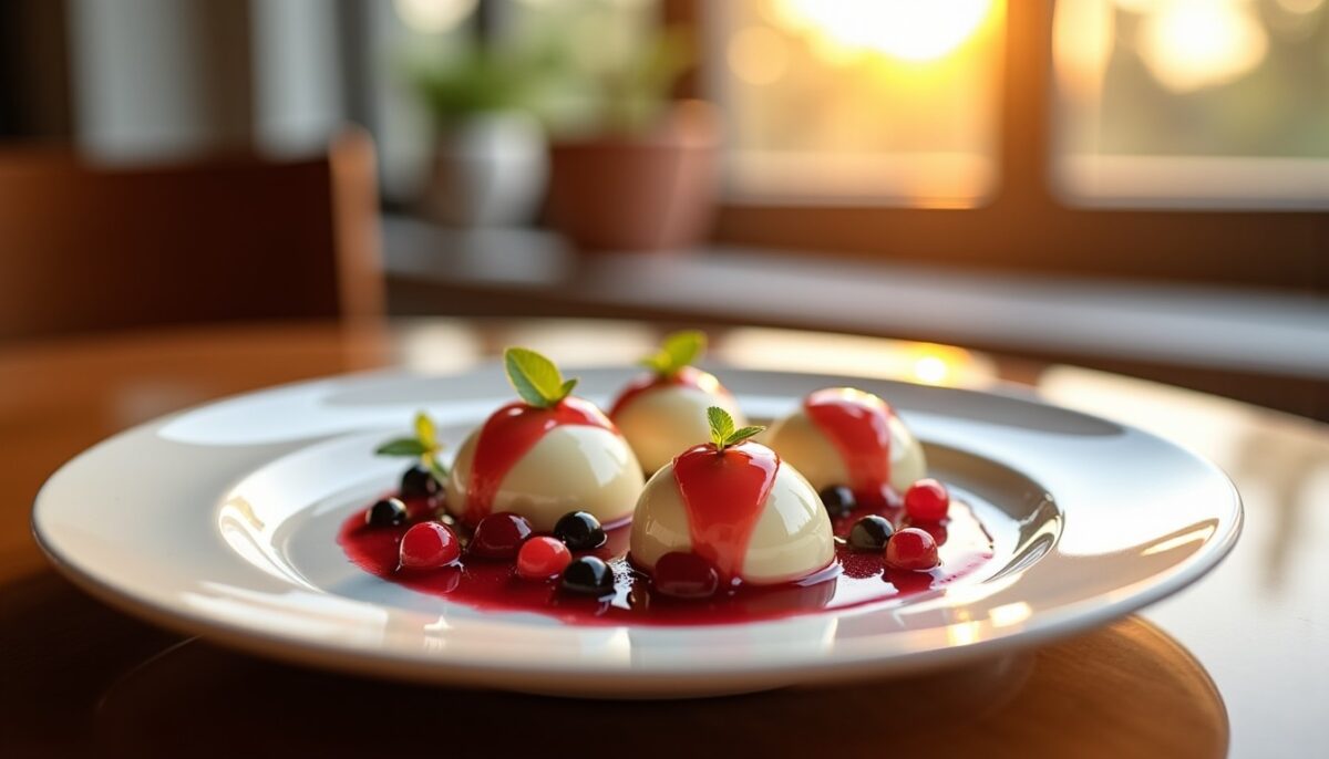 Délicieuses quenelles de mousse de chèvre frais nappées d’un coulis vibrant de fruits rouges : recette gourmande à découvrir