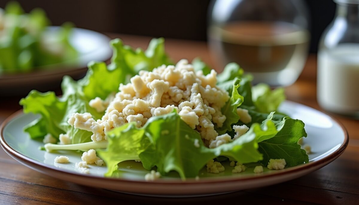 Délicieuse salade frisée au thon accompagnée de languettes fondantes de fromage frais : une recette pleine de saveurs
