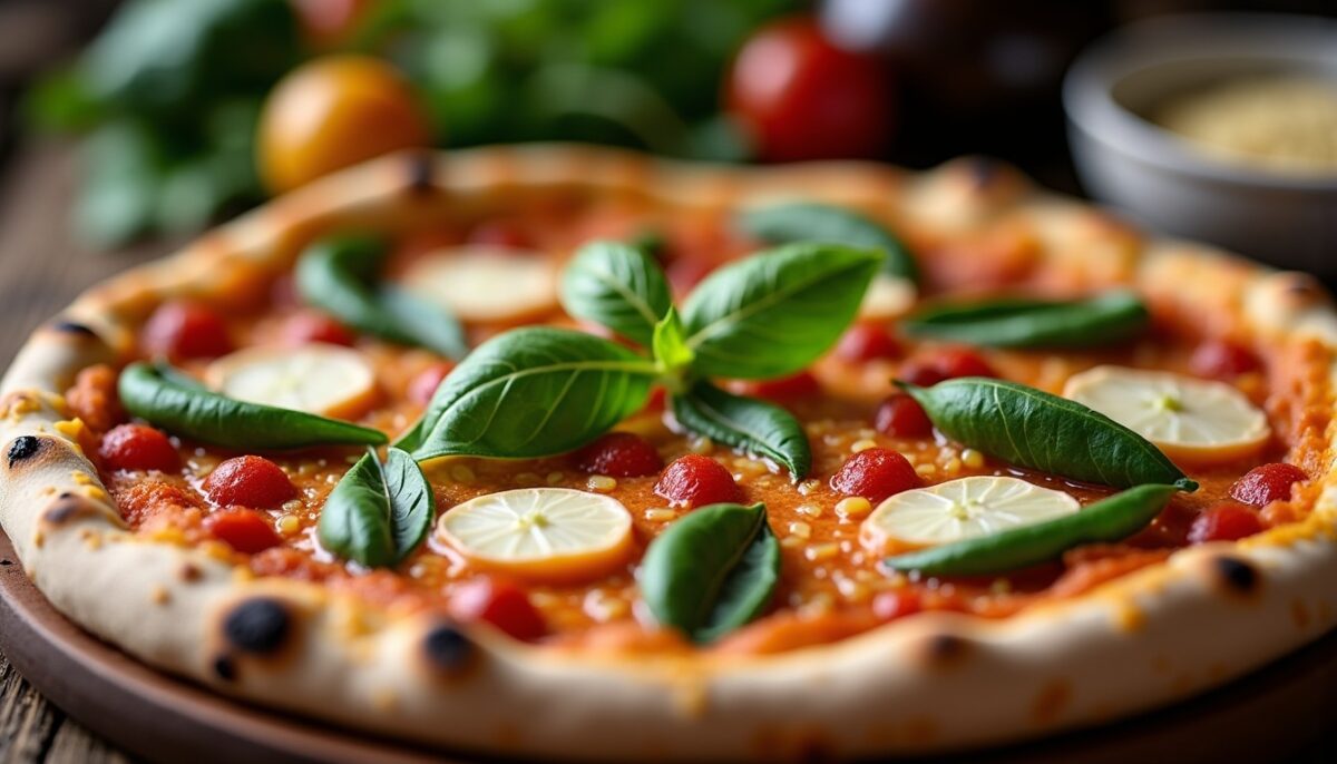 Délice méditerranéen : pizza gourmande aux légumes marinés et Parmigiano Reggiano