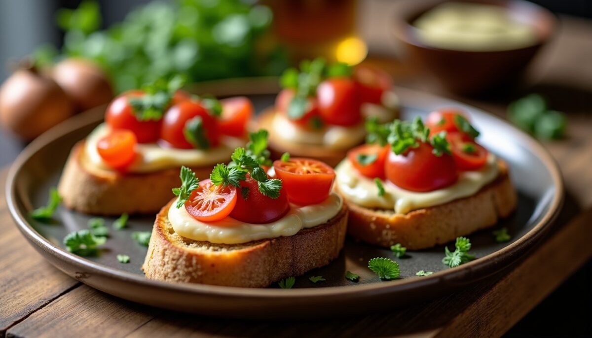 Bruschetta Gourmande aux Poivrons Rôtis, Poulet Savoureux et Fromage Fondant