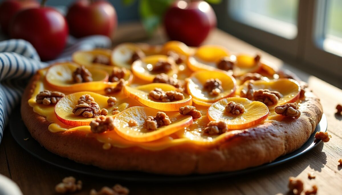 Délice sucré-salé : tartine croustillante aux pommes caramélisées, fromage fondant et noix croquantes