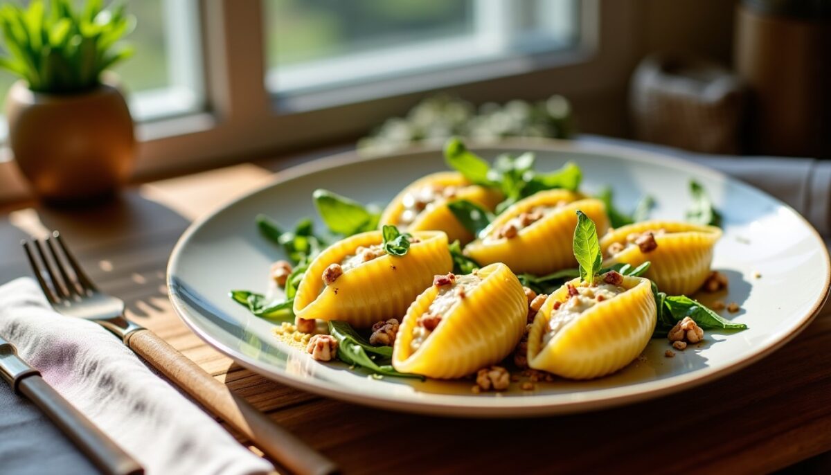 Délice de conchiglioni farcis aux poireaux et fromage aux noix : une recette savoureuse et réconfortante