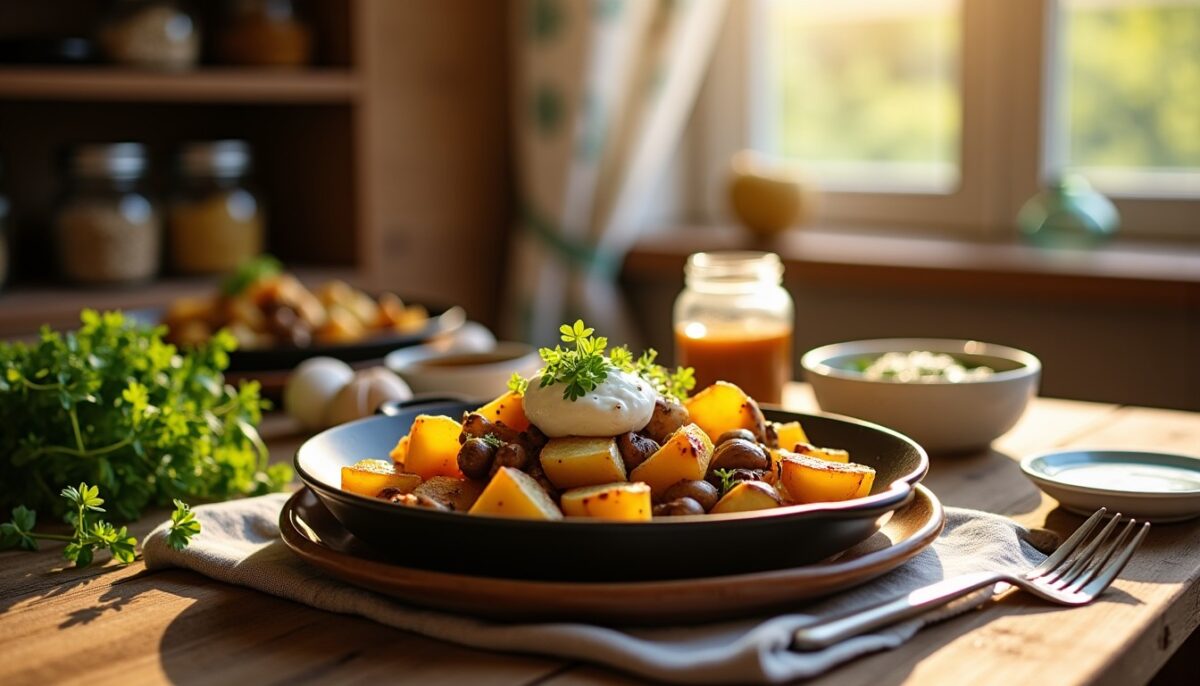 Délicieuses Pommes de Terre Garnies de Champignons Sautés et Onctueuse Crème de Chèvre