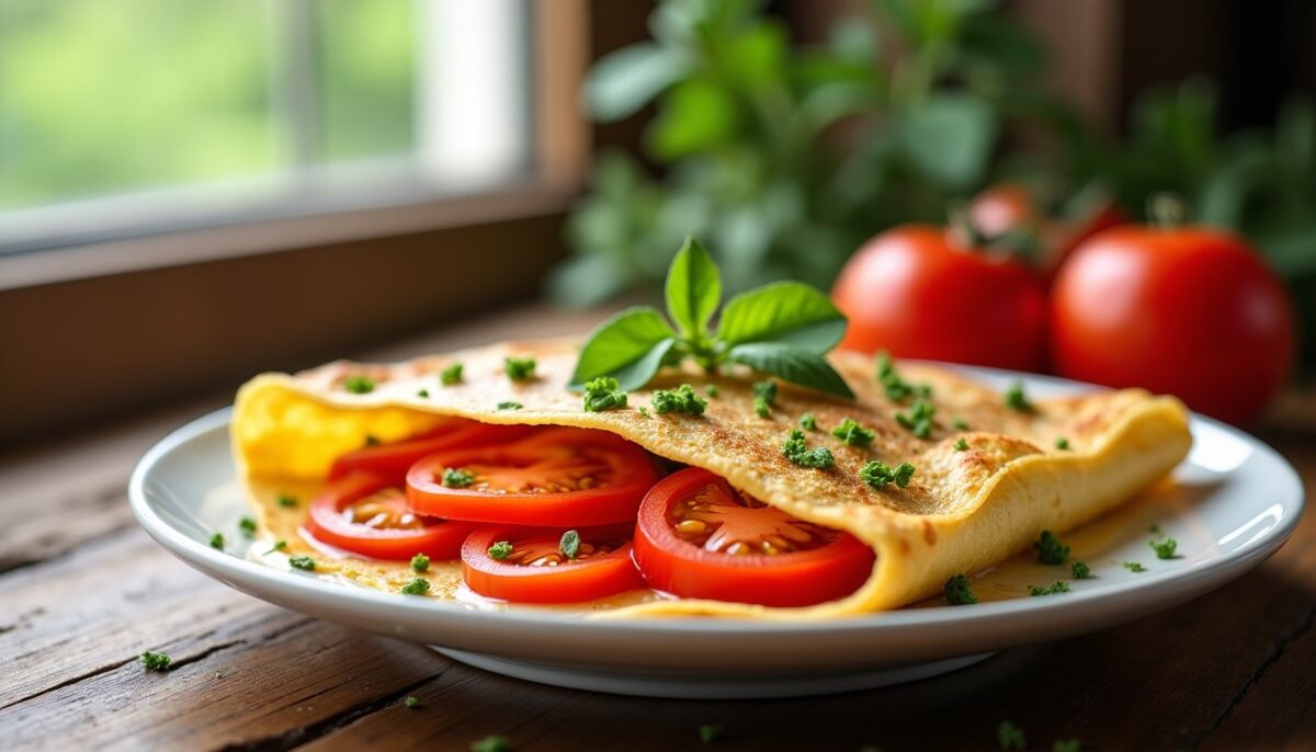 Délice roulé aux crêpes fines, tomate fraîche et fromage fondant : recette facile et gourmande