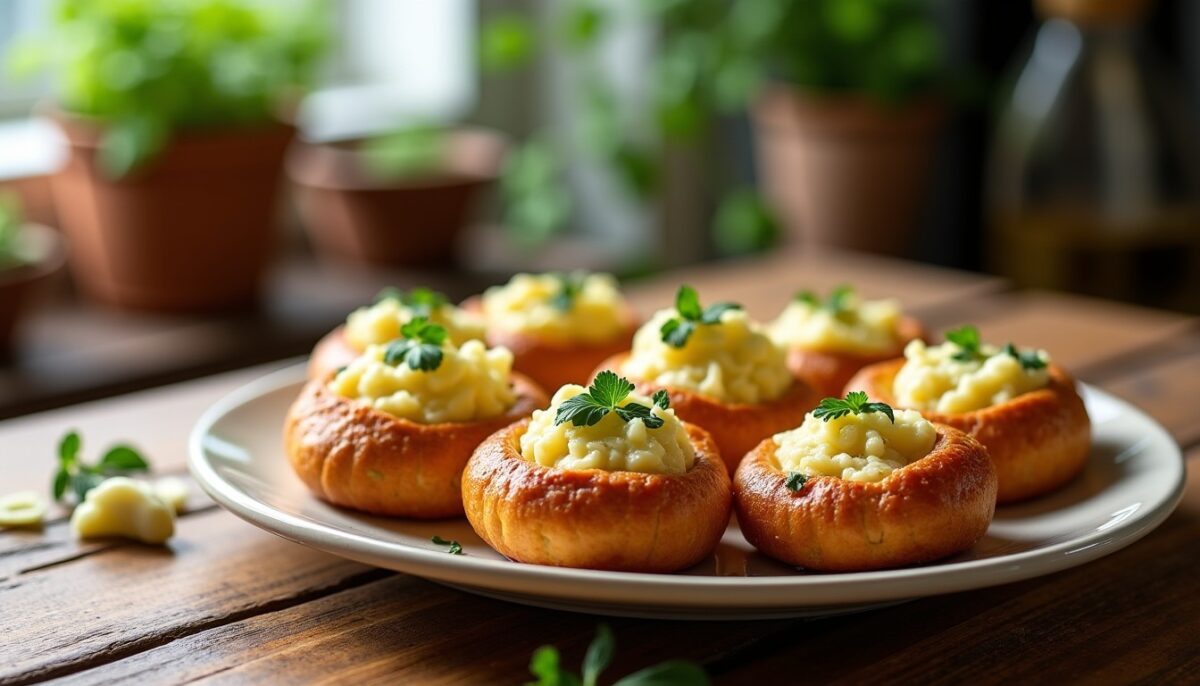 Délice apéritif : palmiers croustillants au fromage frais, ail et fines herbes