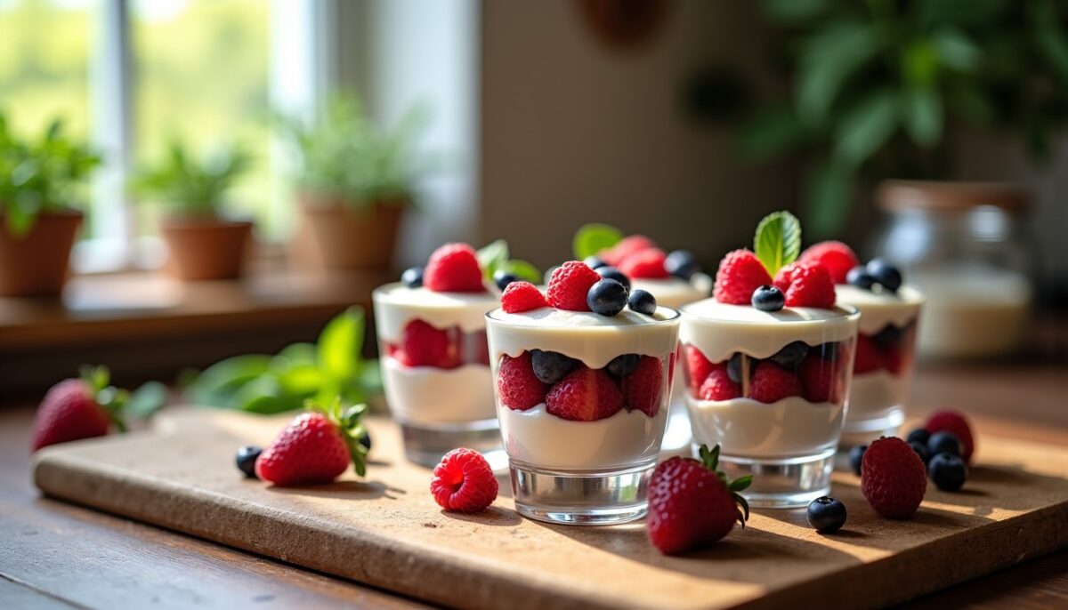 Délice en Verrines : Fruits des Bois Fondants et Fromage Frais Onctueux